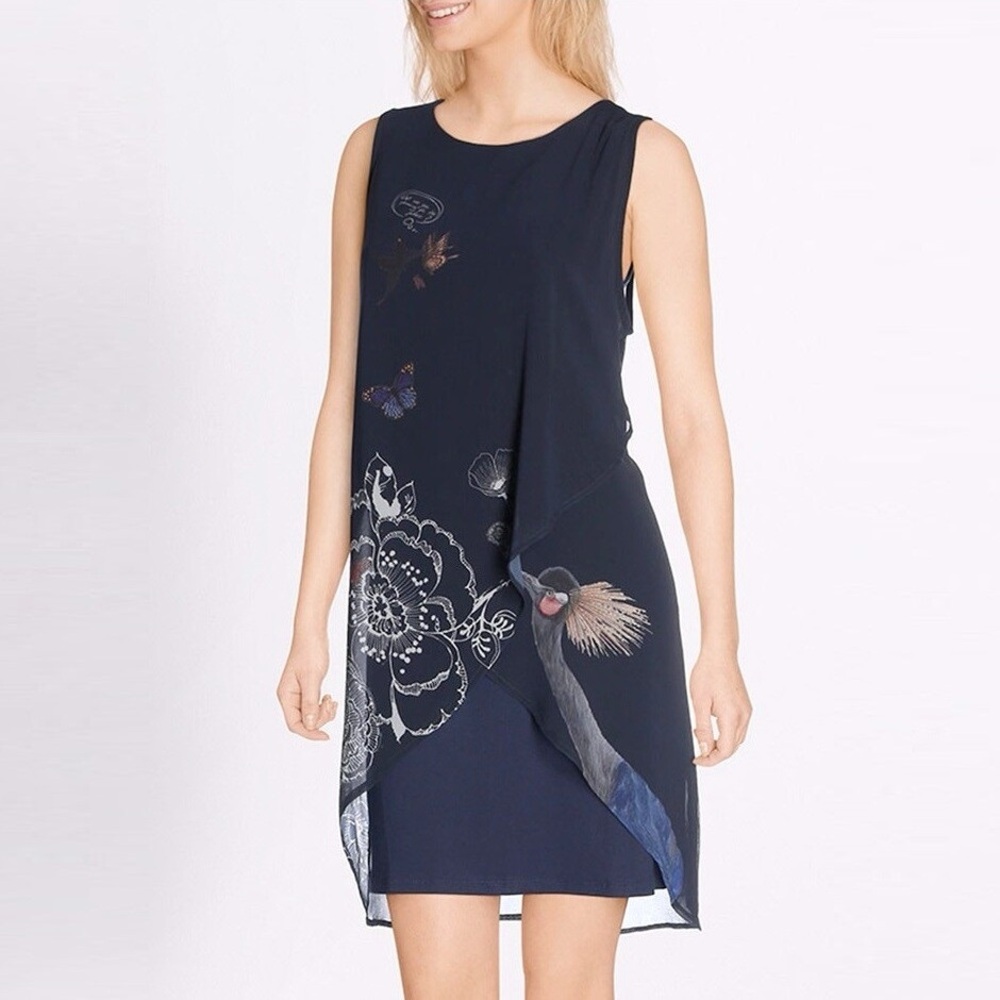 DESIGUAL Natan Sleeveless Mini Dress Cross Panel Jersey Dark Navy